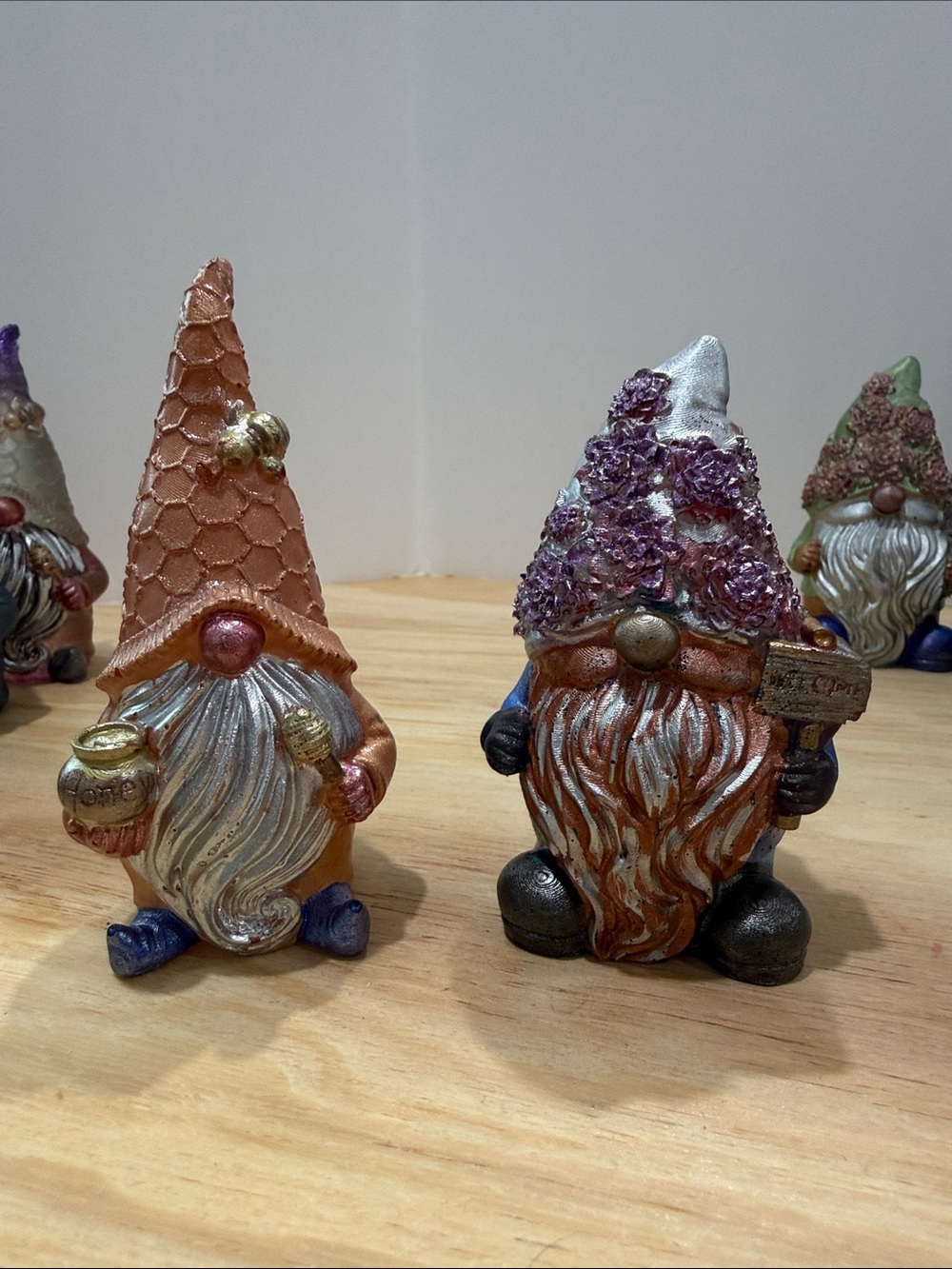 Decorative Garden Gnome Figurines - Copper & Purple